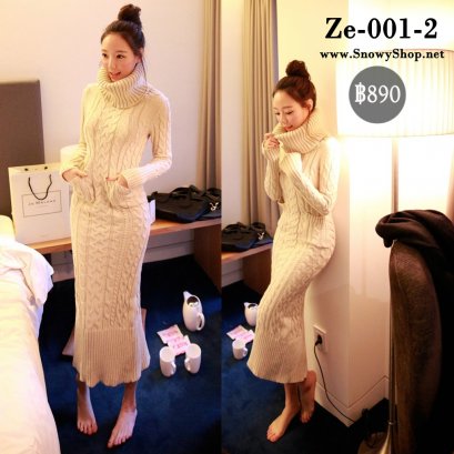 [[พร้อมส่ง M,L,XL]] [Ze-001-2]  เดรสไหมพรมคอเต่าสีครีมแขนยาว ลายถักไหมพรมมีกระเป๋าหน้า ผ้าหนาใส่กันหนาวตัวเดียวอยู่คะ เป็นเดรสไหมพรมขาวเลยเข่า