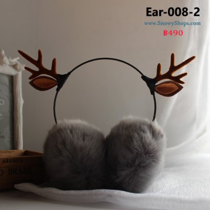 [พร้อมส่ง] [Ear-008-2] EarMuff หูกันหนาวเส้นบางหูกวาง ขนเฟอร์สีเทา