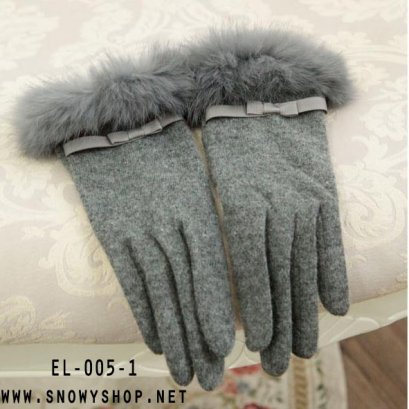  [*พร้อมส่ง] [EL-005-1] EL++ถุงมือ++ถุงมือกำมะหยี่สีเทาแต่งขนเฟอร์สวยค่ะ 