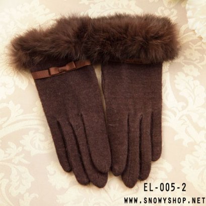  [*พร้อมส่ง] [EL-005-2] EL++ถุงมือ++ถุงมือกำมะหยี่สีน้ำตาลแต่งขนเฟอร์สวยค่ะ 