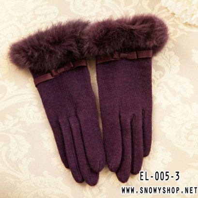  [พร้อมส่ง] [EL-005-3] EL++ถุงมือ++ถุงมือกำมะหยี่สีม่วงแต่งขนเฟอร์สวยค่ะ 