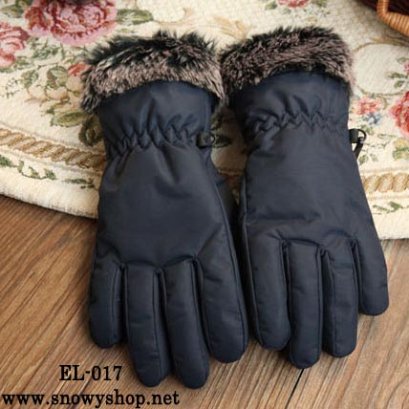 [พร้อมส่ง] [EL-017] EL ถุงมือกันหนาวสีดำผ้าร่มด้านในบุกันหนาว 