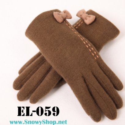  [[PreOrder]] [EL-059]EL ถุงมือกันหนาวสีน้ำตาลเข้มแต่งโบว์ สามารถทัชสกรีนได