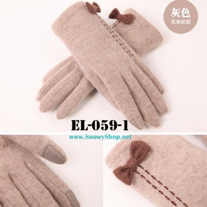 [PreOrder] [EL-059-1] EL ถุงมือกันหนาวสีครีมแต่งโบว์ สามารถทัชสกรีนได้