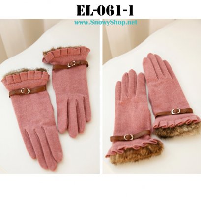  [*พร้อมส่ง] [EL-061-1] EL ถุงมือกันหนาวสีชมพู แต่งขนเฟอร์ข้อมือสวยมากๆ