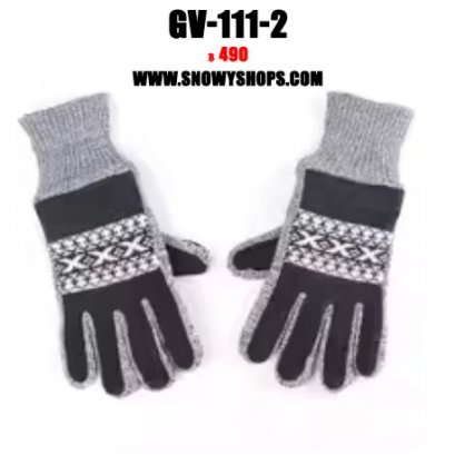 [พร้อมส่ง] [Gv-111-2] ถุงมือกันหนาวชายสีน้ำตาล ด้านในซับขนกันหนาว ลายดาวถักไหมพรม ติดลบได้
