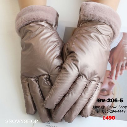 [พร้อมส่ง] [Gv-206-5] ถุงมือกันหนาวสีน้ำตาล ผ้าร่มกันน้ำ ด้านในซับขนวูลกันหนาว ใส่เล่นหิมะได้