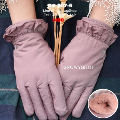 [พร้อมส่ง] [Gv-207-6] ถุงมือกันหนาวสีม่วง ผ้าระบายลาย Cherry ด้านในซับขนวูลกันหนาว ใส่เล่นหิมะได้ #ถุงมือทัชสกรีนได้