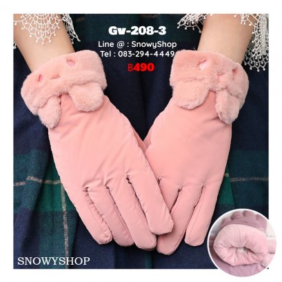 [พร้อมส่ง] [Gv-208-3] ถุงมือกันหนาวสีชมพูเข้ม ผ้าร่มกันน้ำ แต่ขอบขนวูลลายกระต่าย ด้านในซับขนวูลกันหนาว ใส่เล่นหิมะได้(copy)