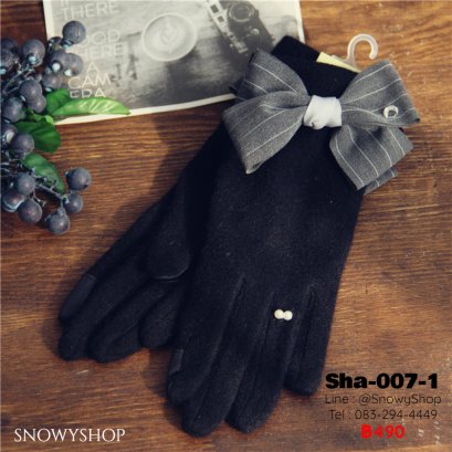[พร้อมส่ง] [Sha-007-1]  ถุงมือสีดำแต่งประดับด้วยโบว์น่ารักมากๆ