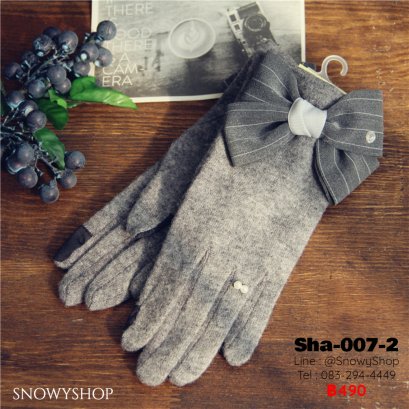[พร้อมส่ง] [Sha-007-2]  ถุงมือสีเทาแต่งประดับด้วยโบว์น่ารักมากๆ