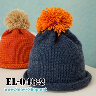  [[พร้อมส่ง]] [EL-046-2] EL หมวกไหมพรมกันหนาวสีน้ำเงินมีจุกขนน่ารัก 
