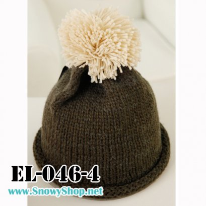 [[พร้อมส่ง]] [EL-046-4] EL หมวกไหมพรมกันหนาวสีเขียวขี้ม้ามีจุกขนน่ารัก 
