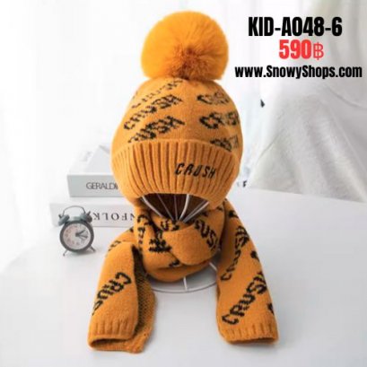 [พร้อมส่ง] [KID-A048-6] ชุดหมวกไหมพรม+ผ้าพันคอยาวกันหนาวเด็กสีเหลือง ลาย CRUSH ด้านในซับขนกันหนาว (ชุด 2 ชิ้น) (สำหรับ อายุ 3-12 ขวบ)