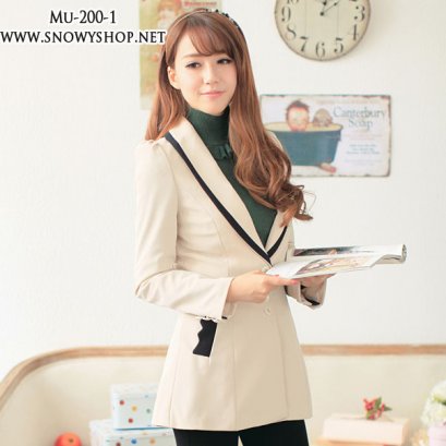 [[*พร้อมส่ง S,M,L]] [Mu-200-1] Mumuhome++เสื้อสูท++เสื้อสูทสีครีมผ้าหนาแขนยาวแทบสีดำมีซับอย่างดี
