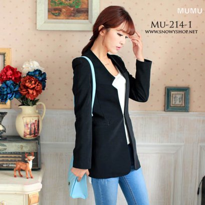  [[*พร้อมส่ง S,M,L]] [Mu-214-1] Mumuhome++เสื้อสูท++เสื้อสูทสีดำแขนยาว ผ้าหนามีซับ ใส่เข้ารูปอย่างดี