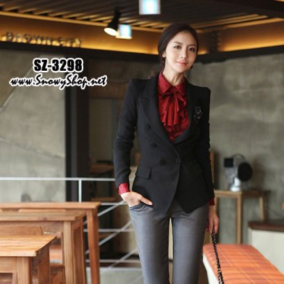 [[*พร้อมส่ง L]] [SZ-3298] SZ เสื้อสูทกันหนาวสีดำแขนยาว ทรงเข้ารูปดีมาก