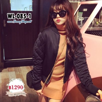 [พร้อมส่ง M] [Jacket] [WL-085-1] เสื้อแจ๊คเก็ตกันหนาวสีดำ ซิปหน้า ปลายแขยจั๊ม