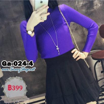  [*พร้อมส่ง F] [Ga-024-4] Gagai เสื้อไหมพรมคอกลมสีน้ำเงิน แขนยาว รุ่นนี้เข้ารูปตัวสั้นค่ะ
