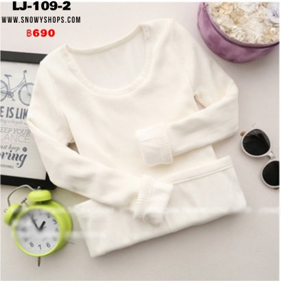 [PreOrder] [LJ-109-2] เสื้อไหมพรมลองจอนแบบคอกลมสีขาว  ด้านในซับขนวูลกันหนาว แขนยาว ใส่ติดลบได้ค่ะ