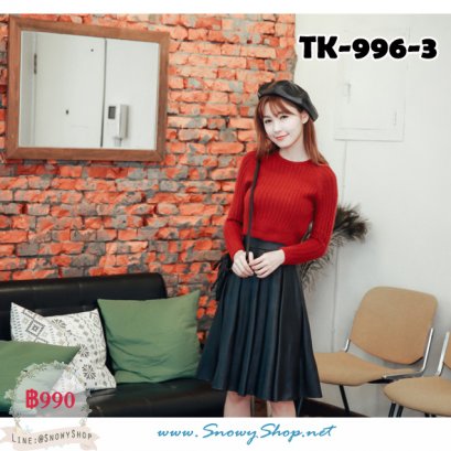 [พร้อมส่ง F] [TK-996-3]  Tokyo Fashion 100% เสื้อไหมพรมผสมเฟอร์ผ้าหนาและนุ่มสีแดง ไหมพรมสั้นคอกลมแขนยาว น่ารักสุดๆ