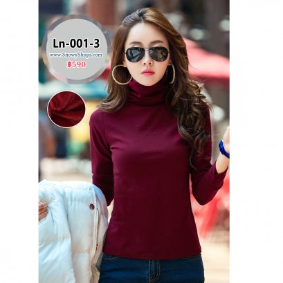 [พร้อมส่ง S,XL,2XL,3XL ] [Ln-001-3] เสื้อลองจอนคอสูงสีแดง ด้านในซับขนวูลกันหนาว ใส่กันหนาวได้ดี