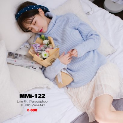 [พร้อมส่ง F] [MMi-122] เสื้อไหมพรมคอเต่าสีฟ้า ผ้าไหมพรมนุ่มสไตล์หลวมๆ