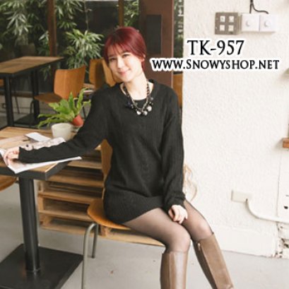  [*พร้อมส่งF] TK-957 : Tokyo Fashion 100% เสื้อไหมพรมสีดำผ้าไหมพรมหนาคอเกลม แขนยาว