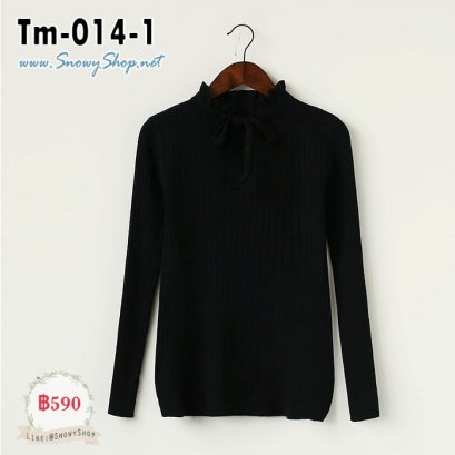 [พร้อมส่ง F]   [Tm-014-1] เสื้อไหมพรมคอระบายผูกโบว์สีดำ ผ้าไหมพรมเนื้อนุ่มมากน่ะค่ะ 