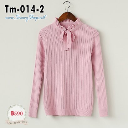 [พร้อมส่ง F]   [Tm-014-2] เสื้อไหมพรมคอระบายผูกโบว์สีชมพู ผ้าไหมพรมเนื้อนุ่มมากน่ะค่ะ 