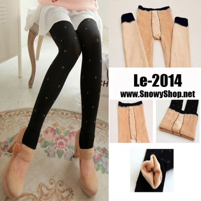  [พร้อมส่ง] [Le-2014] Leggings ลองจอนกันหนาวสีดำลายสมอข้างในซับขนกันหนาวหนาสีครีมค่ะ 