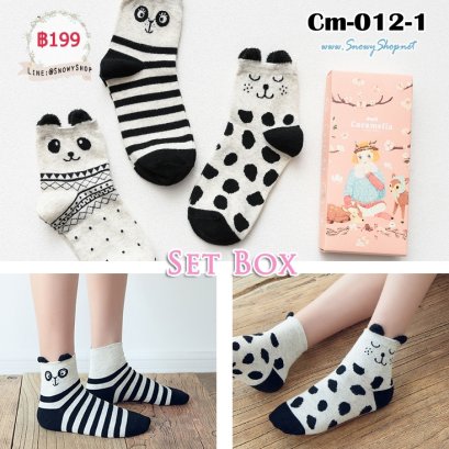 [PreOrder] [Cm-012-1] ถุงเท้ากันหนาวลายแพนด้ามีหูน่ารัก 3คู่/กล่อง