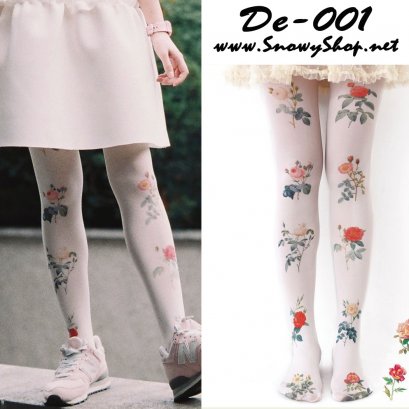  [[*พร้อมส่ง]] [De-001] Dear เลคกิ้งถุงน่องสีเทาลายดอกไม้สไตล์วินเทจ