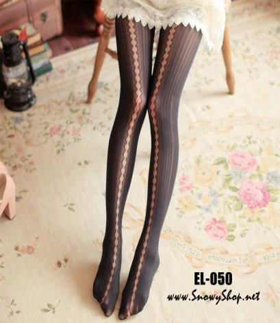  [[PreOrder]] [EL-050] EL ถุงน่องลายลูกไม้สีดำ สวยมาก 