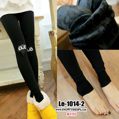 [พร้อมส่ง F] [Le-1014-2] กางเกงลองจอนสีดำลายแมวที่หัวเข่า ซับขนกันหนาว ปลายเท้าเปิด ใส่กันหนาวติดลบได้คะ