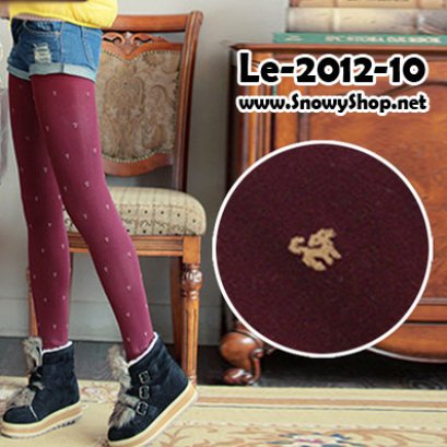 [พร้อมส่ง] [Le-2012-10] Leggings เลคกิ้งลายสุนัขเนื้อเนียนกระชับ ปลายเป็นถุงเท้า สีไวน์แดง