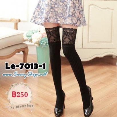 [พร้อมส่ง] [Le-7013-1] ถุงเท้ายาวตัดต่อผ้าลูกไม้ลายสวย