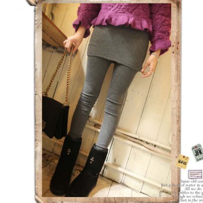  [[พร้อมส่ง L]] [Mi-280] Mimius++เลคกิ้ง++เลคกิ้งติดกับกระโปรงสีเทา