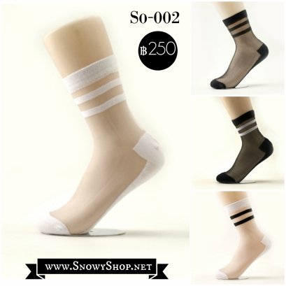 [พร้อมส่ง F] [So-002] ถุงเท้าลายซีทรูลายทาง ขายแพคละ4 คู่ มี 4สีค่ะ