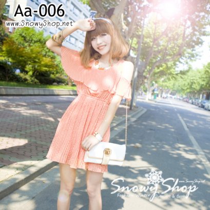  [[*พร้อมส่ง F]] [Aa-006] Aiai++เดรส++เดรสแขนกุดสีส้มลายจุด