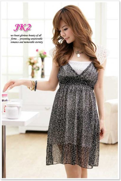 [[พร้อมส่ง]][*JK-312] JK2++เดรส++เดรสสีดำ ผ้าซีฟองพริ้ว สายถักผ้าลูกไม้ หน้าอกสม๊อค มีผ้าซ่อนให้อีกชั้นค่ะ