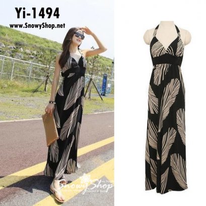  [พร้อมส่ง F] [Yi-1494] FZY แม๊กซี่เดรสสีดำผูกคอ 