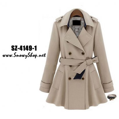  [[*พร้อมส่ง L,XL,2XL]] SZ-4149-1 Shezyy เสื้อโค้ท เสื้อโค้ทกันหนาวสีครีมสไตล์ยุโรป กระดุมหน้า พร้อมเข็มขั