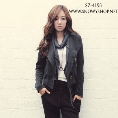  [[*พร้อมส่ง L]] [SZ-4193] SZ เสื้อกันหนาวสีเทาแขนยาวผ้าคอตตอน แต่งซิบ