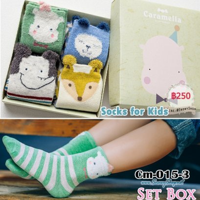 [พร้อมส่ง  L(5-8ปี) ] [Cm-015-3] ถุงเท้าเด็กแฟชั่นลายการ์ตูนน่ารัก 4คู่/กล่อง