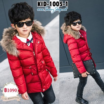 [PreOrder] [KID-1005-1] เสื้อโค้ทกันหนาวสีแดงเด็กชายใส่ติดลบ มีหมวกฮู้ดซิปหน้า ใส่ดี