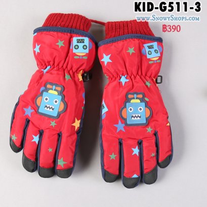 [พร้อมส่ง]  [Kid-G511-3] ถุงมือกันหนาวเด็กสีแดง ด้านในซับขนกันหนาว เล่นหิมะได้ (เหมาะสำหรับเด็ก 7-12ขวบ)
