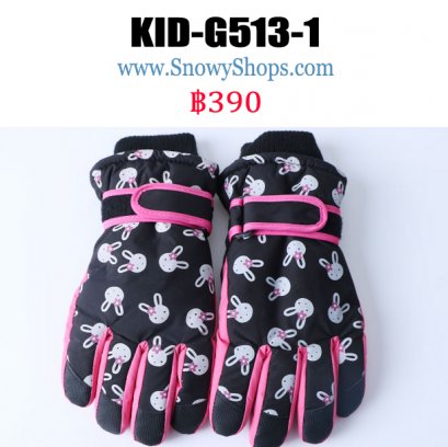 [PreOrder]  [Kid-G513-1] ถุงมือกันหนาวสีสีลายกระต่าย  ด้านในซับขนกันหนาว เล่นหิมะได้ (เหมาะสำหรับเด็ก 7-12ขวบ)