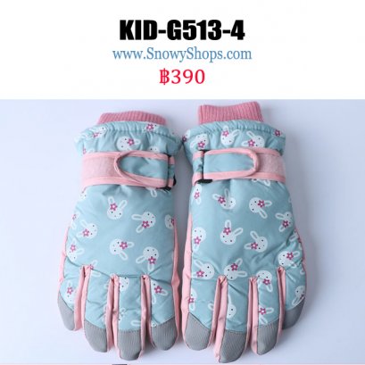 [PreOrder]  [Kid-G513-4] ถุงมือกันหนาวสีฟ้าลายกระต่าย  ด้านในซับขนกันหนาว เล่นหิมะได้ (เหมาะสำหรับเด็ก 7-12ขวบ)