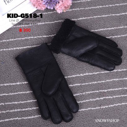 [พร้อมส่ง S,M,L] [Kid-G518-1] ถุงมือกันหนาวเด็กสีดำ ผ้าหนังกลับ ด้านในซับขนกันหนาว ใส่เล่นหิมะได้